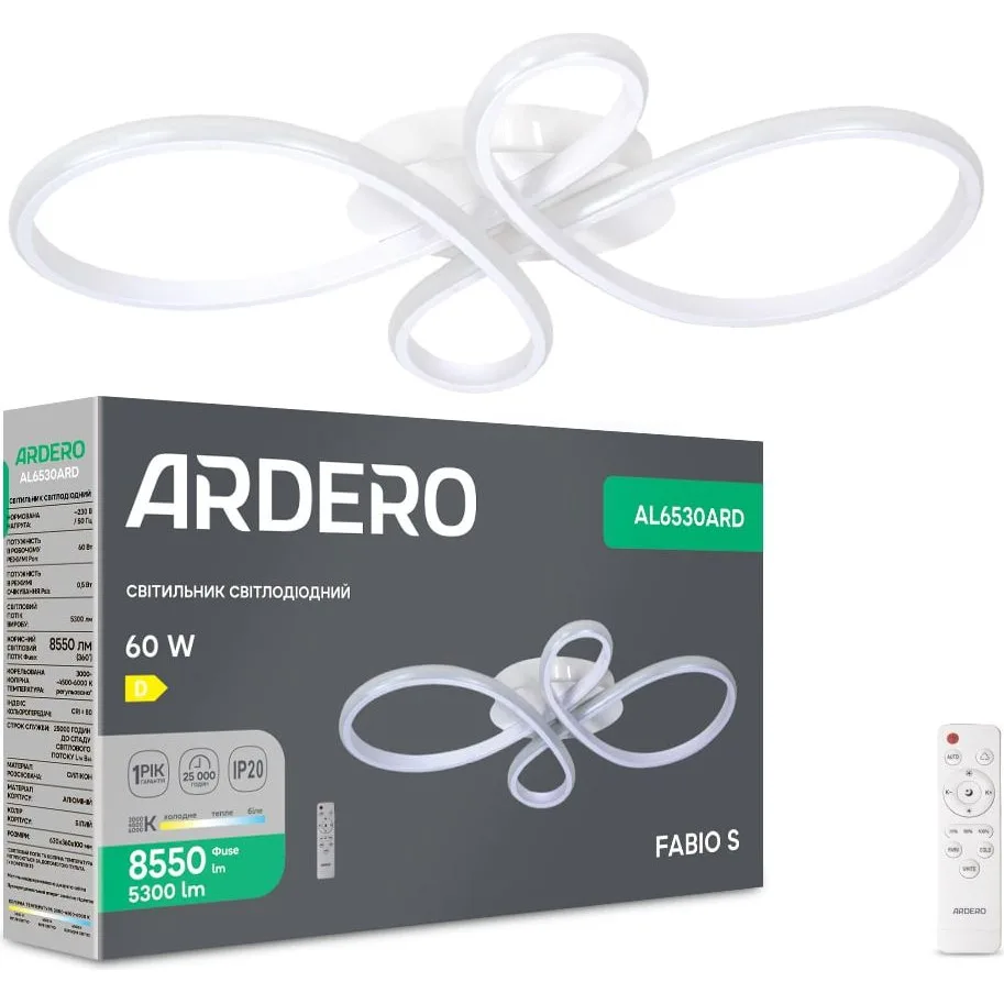 Світильник AL6530ARD 60W 5300Lm 3000K-6500K 630×360×100 мм білий Fabio S 80495
