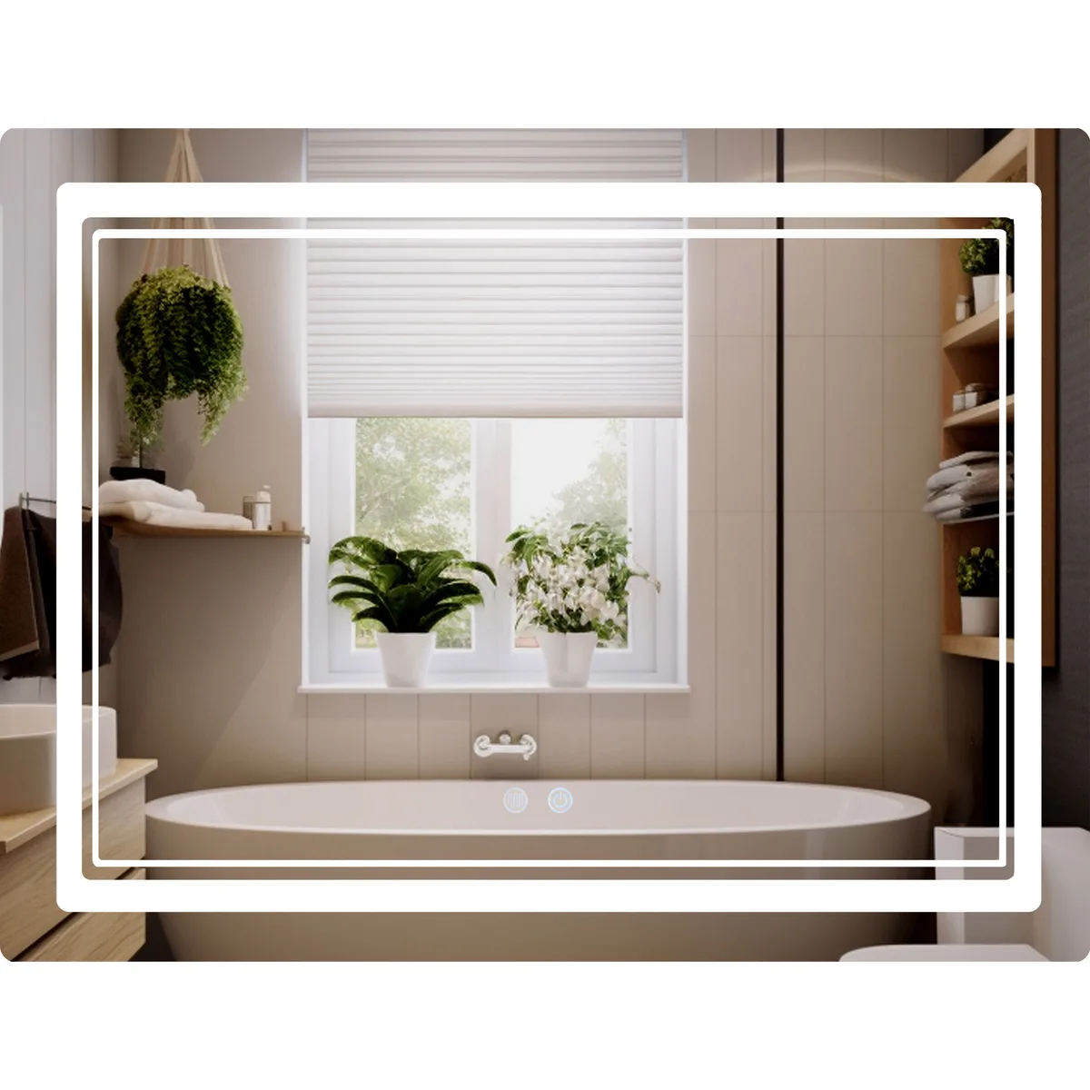 Дзеркало настінне Qtap Cardinal 1000×800 мм з LED-підсвіткою Touch, антизапотіванням і димером, QT0478C10080 48455
