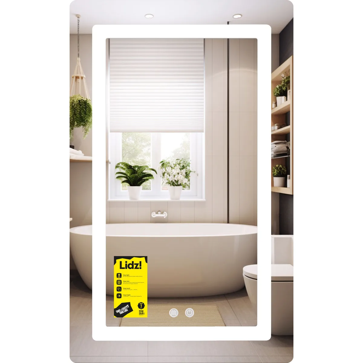 Дзеркало настінне Lidz Kubis 500×800 мм з LED-підсвіткою Touch, антизапотіванням і димером, 48448