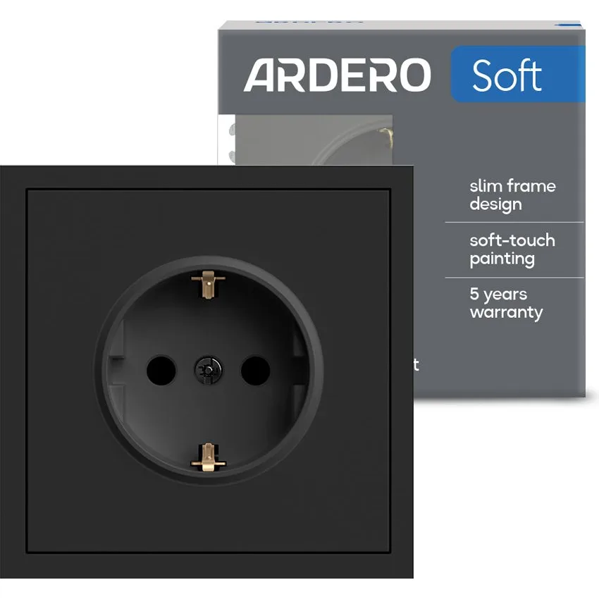 Розетка ARDERO Soft ER121-B із заземленням, механізм чорний, 16 А