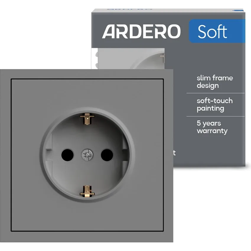 Розетка ARDERO Soft ER121-G із заземленням, механізм сірий, 16 А