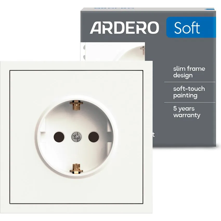 Розетка ARDERO Soft ER121-W із заземленням, механізм білий, 16 А
