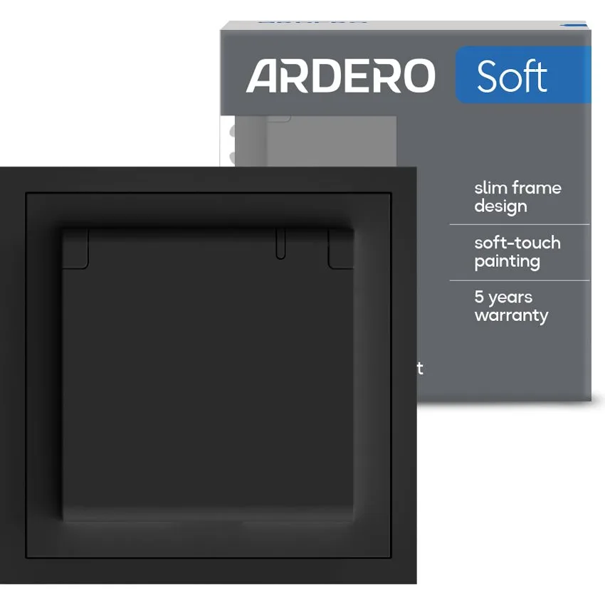 Розетка ARDERO Soft ER131-B із заземленням, з кришкою та шторками, механізм чорний, 16 А