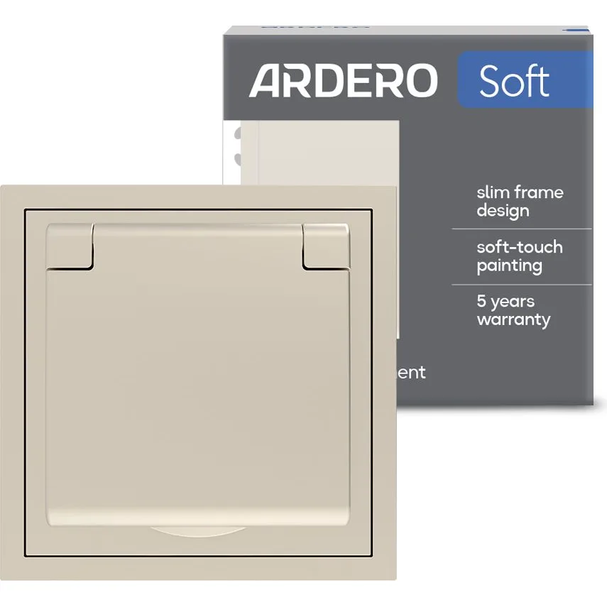 Розетка ARDERO Soft ER131-C із заземленням, з кришкою та шторками, механізм шампань, 16 А