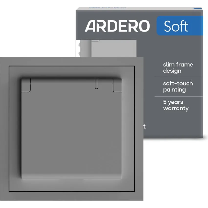 Розетка ARDERO Soft ER131-G із заземленням, з кришкою та шторками, механізм сірий, 16 А
