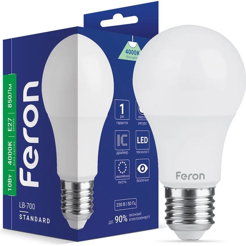 Лампа FERON A60 230V 10W 850Lm E27 4000K LB-700