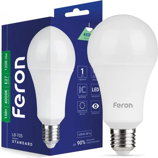 Лампа FERON A60 230V 15W 1200Lm E27 4000K LB-705