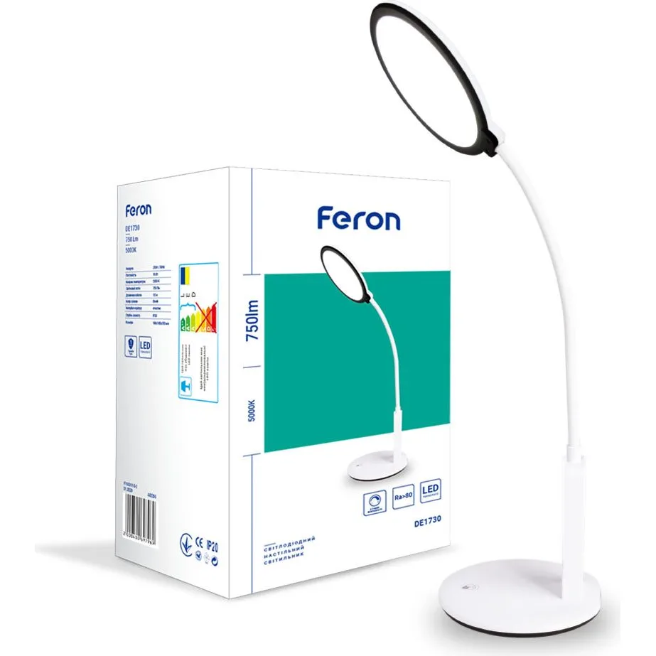 Світильник настільний FERON DE1730 білий, 16W, 5000K, 750LM, 18×18×35 см, IP20