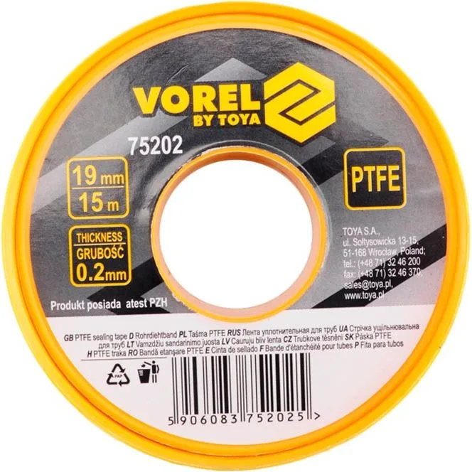 Фумка стрічка ущільнювальна VOREL 15 м×19 мм×0,2 мм
