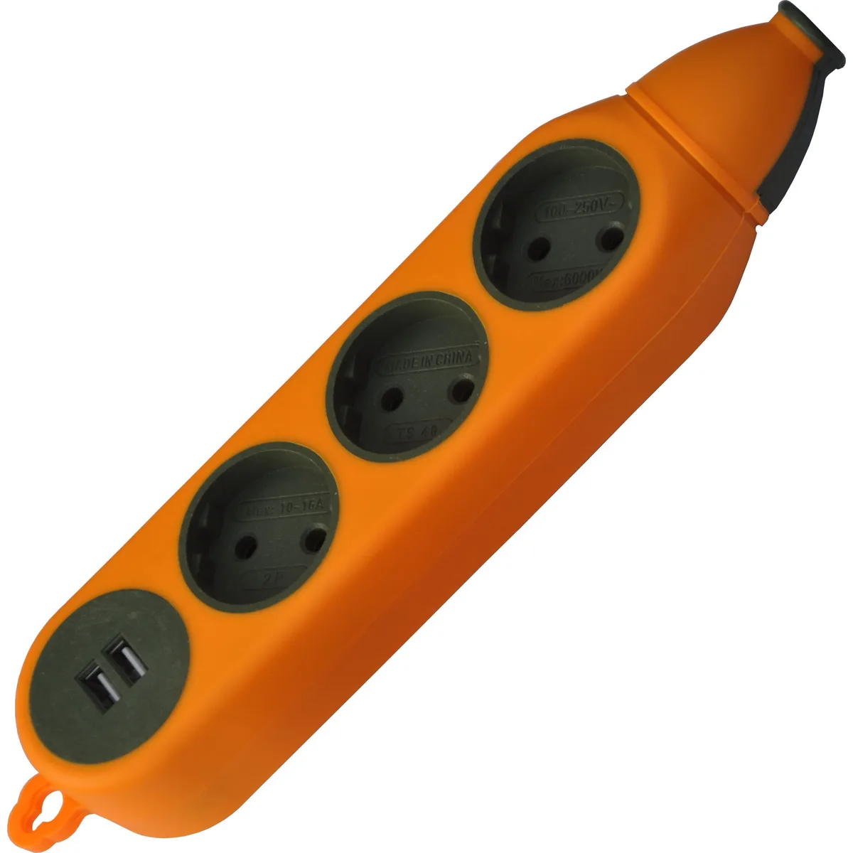 Колодка 3-місна помаранчева (каучук) з USB