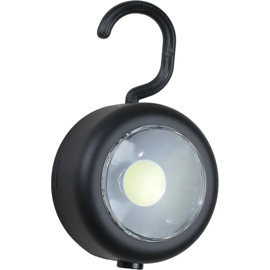 LED світильник круглий з гачком, 200Lm, на батарейках 3×AAA, чорний 75-15-55