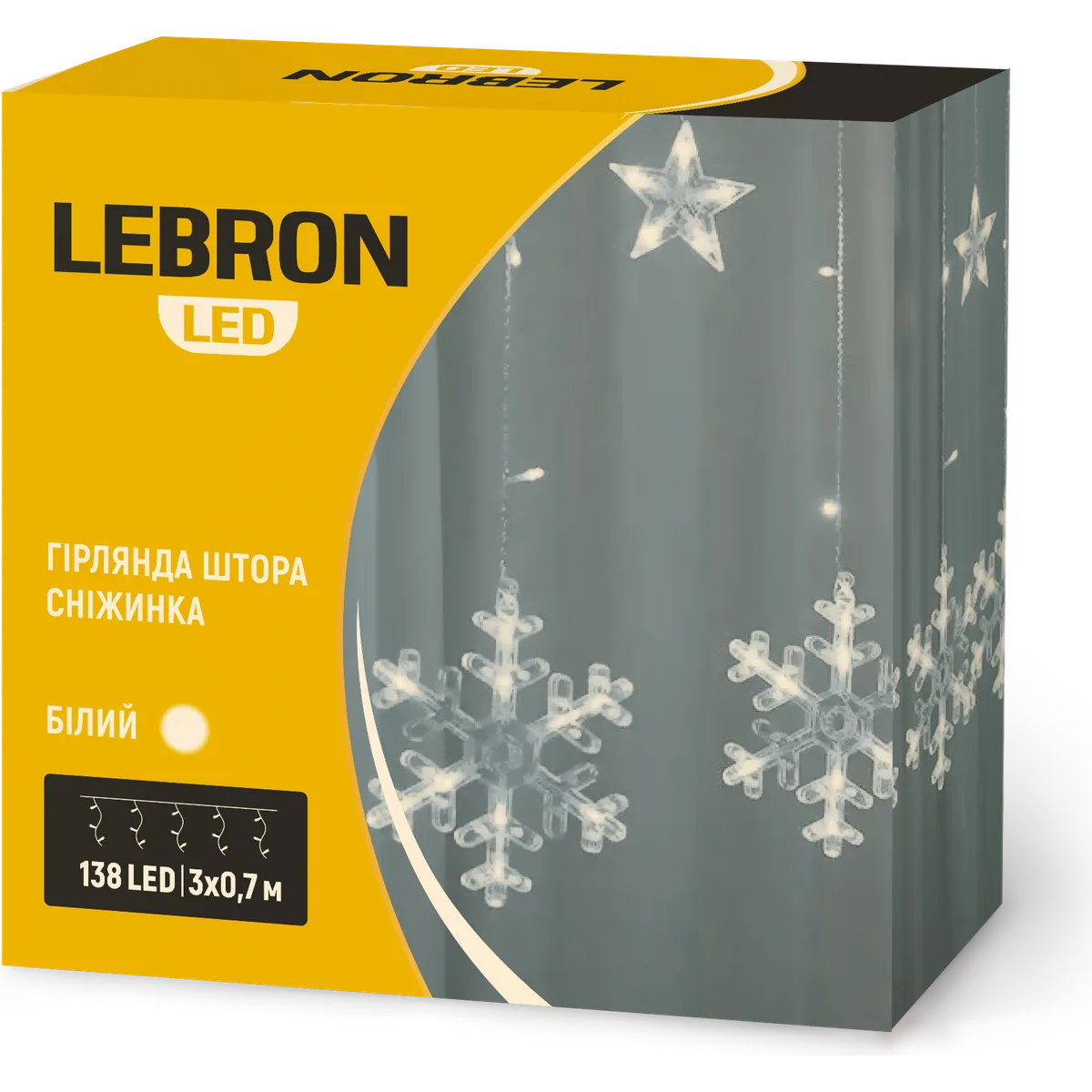Гірлянда-штора LEBRON «Сніжинка» 3×0,7 м, біла, 138 LED, IP20