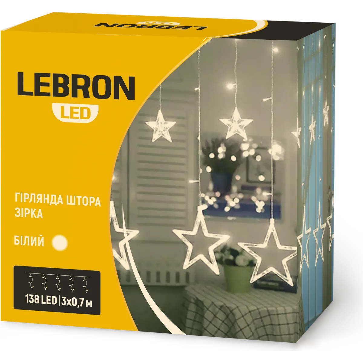 Гірлянда-штора LEBRON «Зірка» 3×0,7 м, біла, 138 LED, IP20