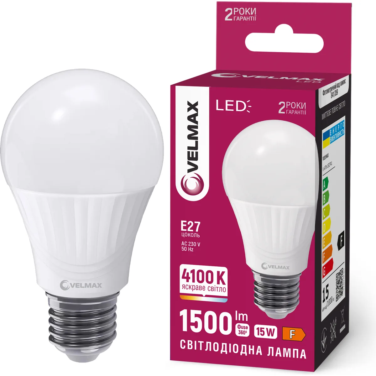 LED лампа A-70 VELMAX 15W E27 4100K