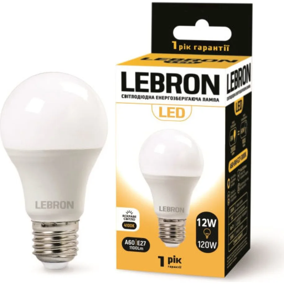 LED лампа LEBRON L-A60 12W Е27 4100K 1100Lm