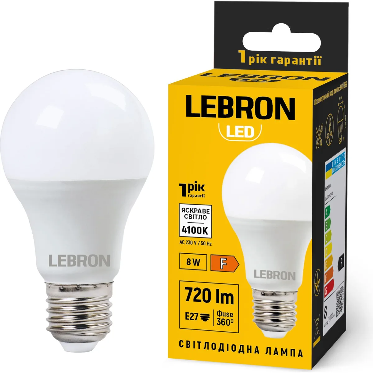 LED лампа LEBRON L-A60 8W Е27 4100K 720Lm