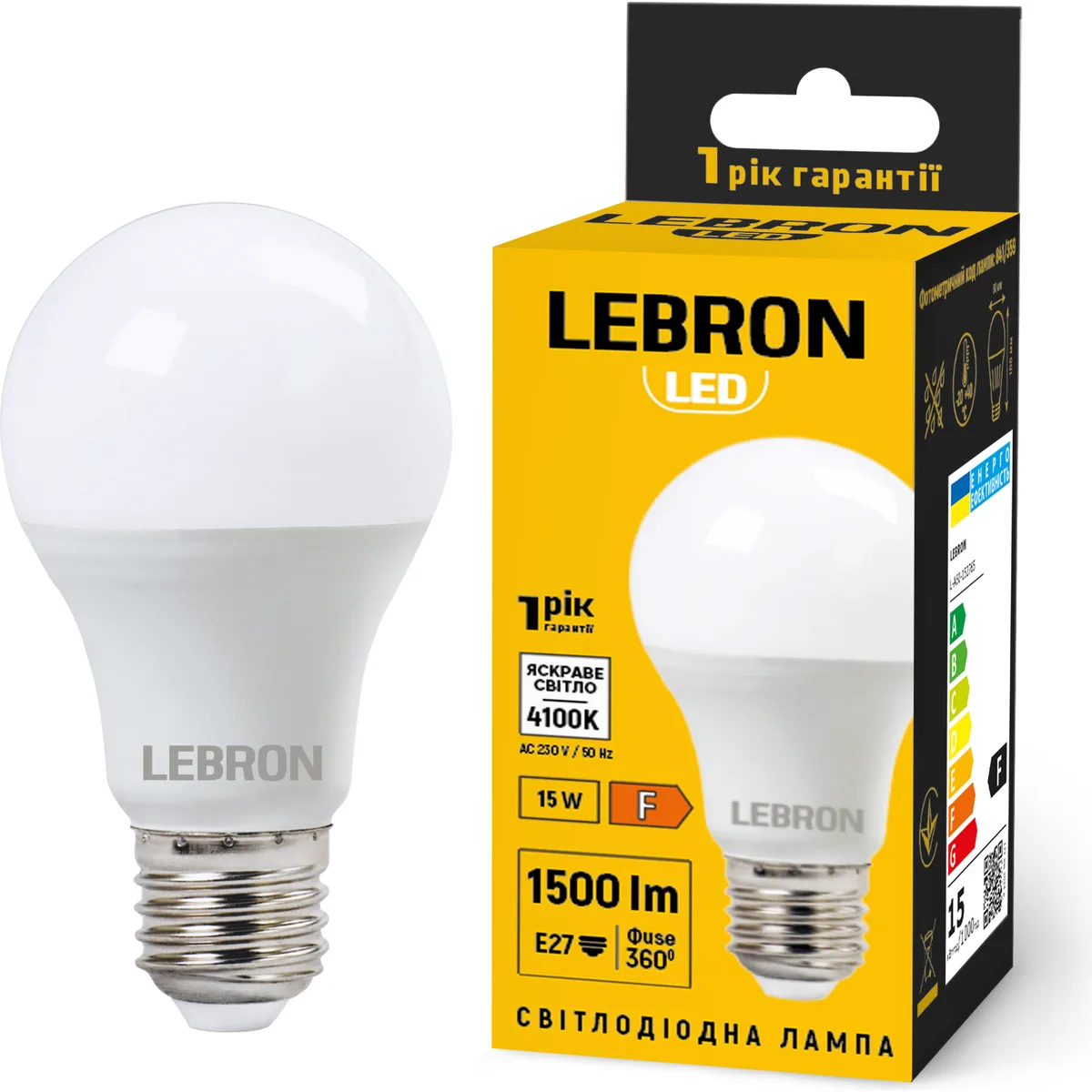 LED лампа LEBRON L-A65 15W E27 4000К 1500Lm (11-11-64)