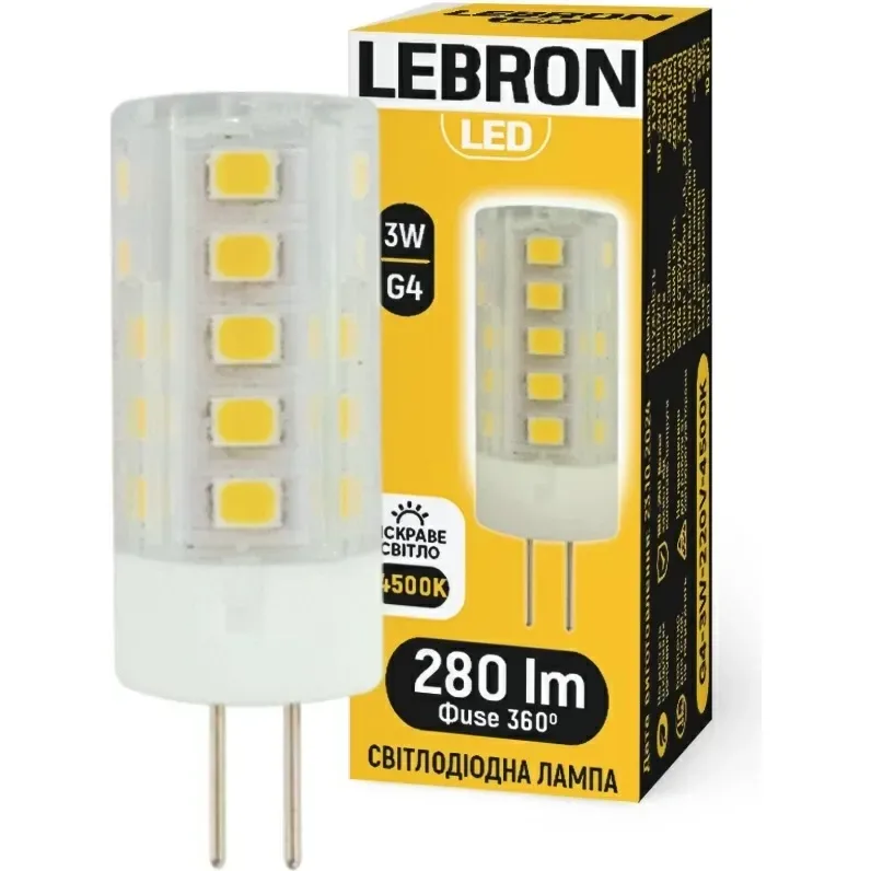 LED лампа LEBRON L-G4 3W G4 4500K 280Lm, кут 360° 00-10-86