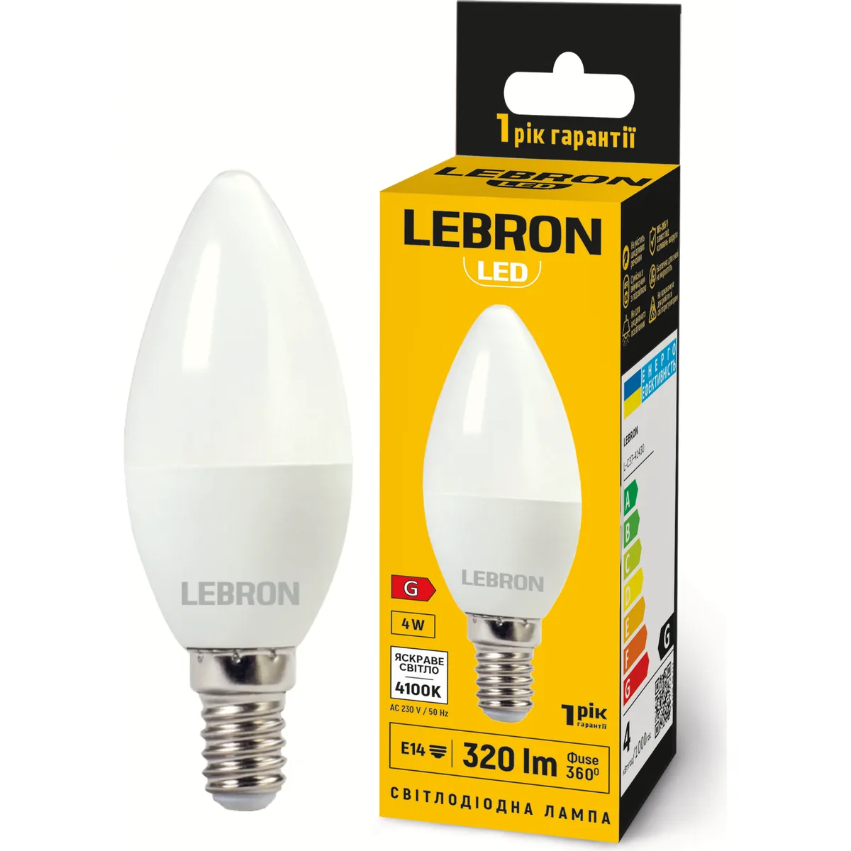 LED лампа LEBRON L-C37 4W E14 4100K 320Lm 220V