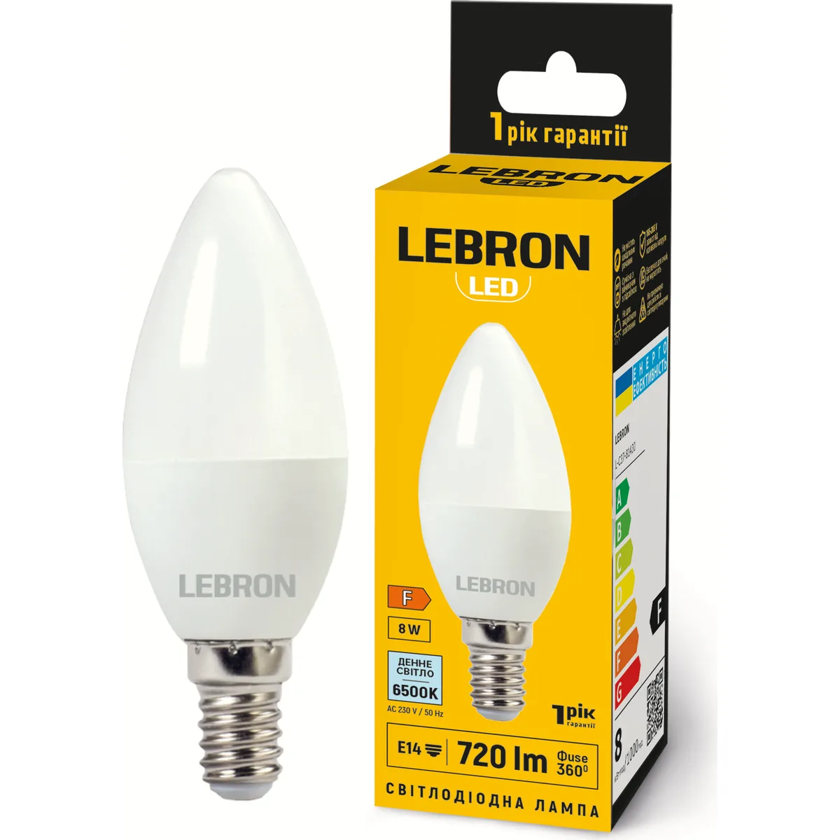 LED лампа LEBRON L-C37 8W Е14 6500K 720Lm 220V
