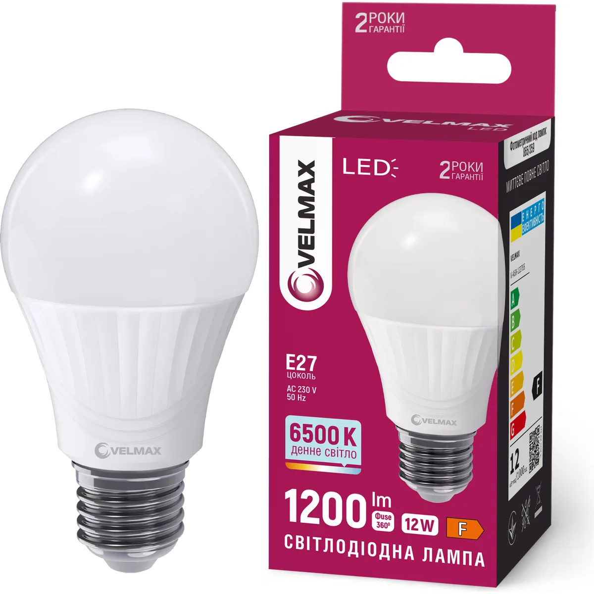 LED лампа VELMAX V-A-60 12W E27 6500K 1200Lm, emc