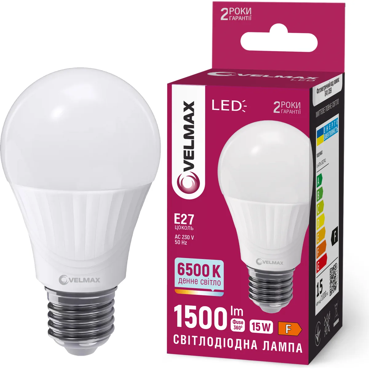 LED лампа VELMAX V-A70 15W E27 6500K 1500Lm EMC