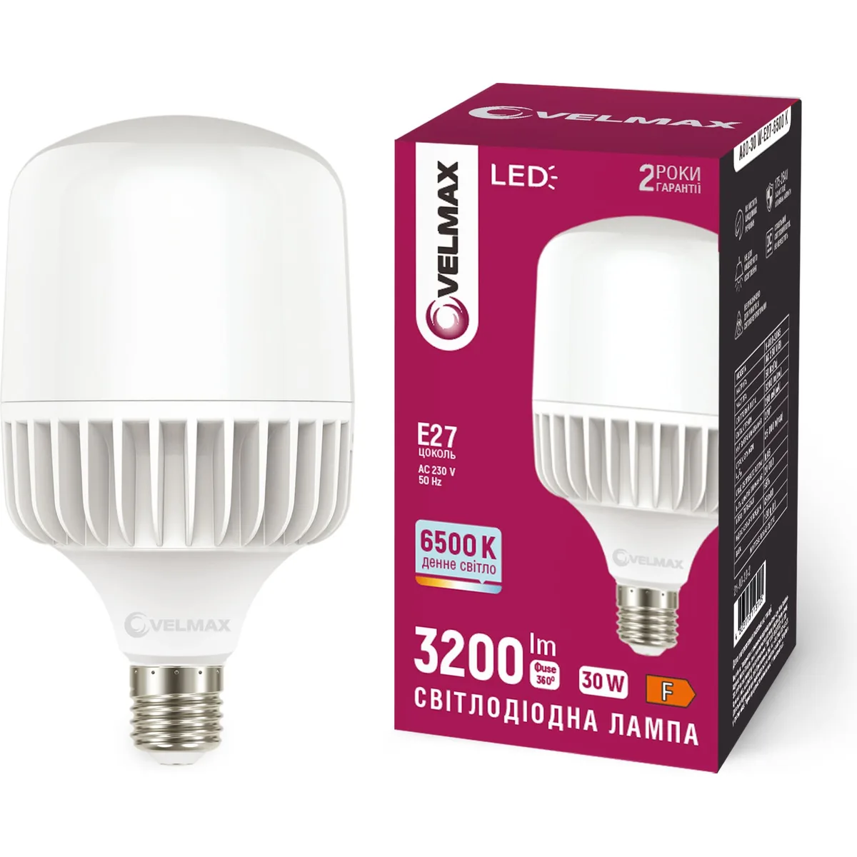 LED лампа VELMAX V-A80-3065 30W E27 6500K 230V