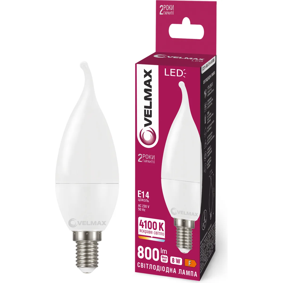 LED лампа VELMAX V-C37t.8W E27 4100K