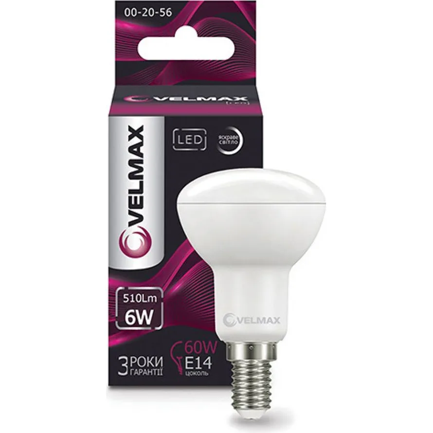 LED лампа VELMAX V-R50 6W 220V E14 4100K EMC 21-15-17