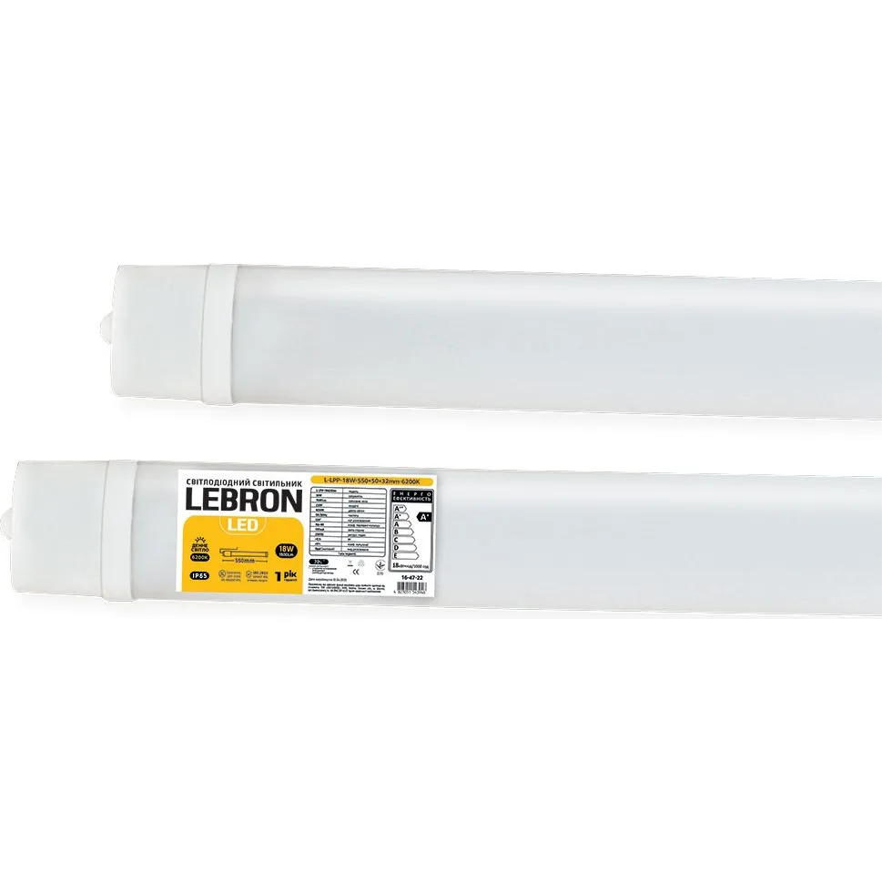 LED світильник LEBRON L-LPP 18W 550×50×32 мм 6200К 1500Lm IP65