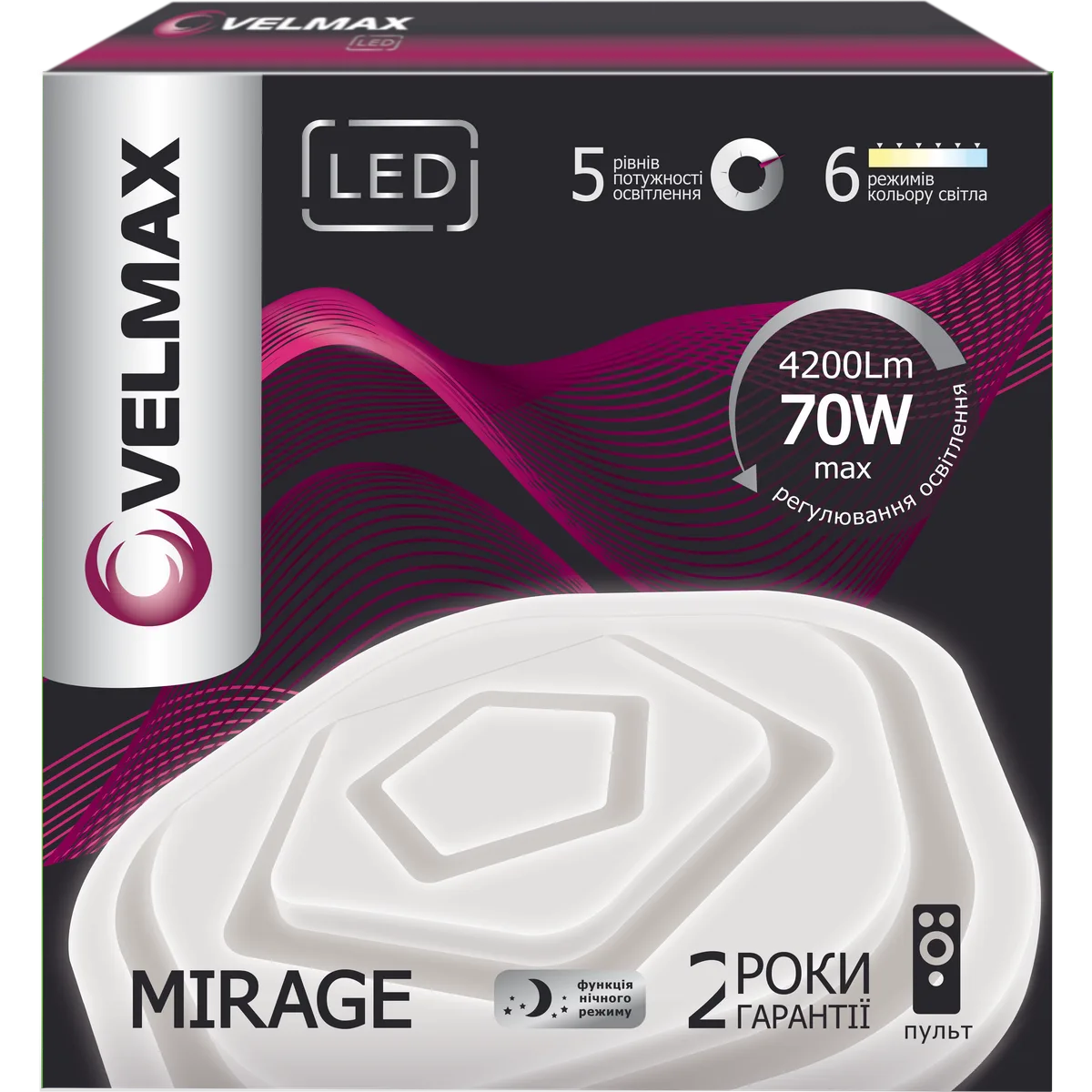 Світильник LED VELMAX V-CL-MIRAGE 70W smart 3000K-6500K 4200Lm, пульт ДК