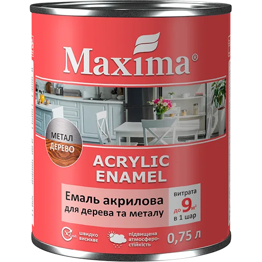 Емаль акрилова Максіма біла матова для дерева й металу, 0,75 л