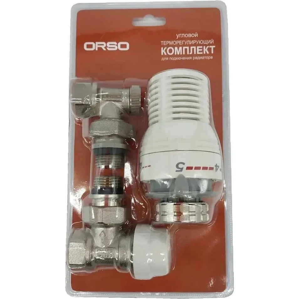 Набір для радіатора ORSO 1/2" кутовий: кран, термоголовка, зворотний кран