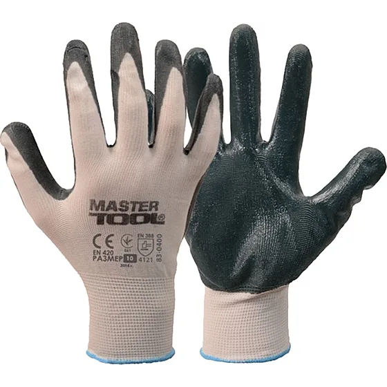 Рукавички Mastertool 83-0400 трикотажні безшовні з покриттям долоні, біло-сірі, 10