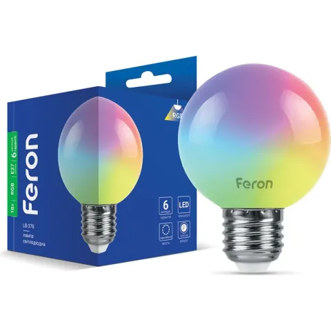 Лампа FERON G60 230V 1W E27 RGB матова LB-378