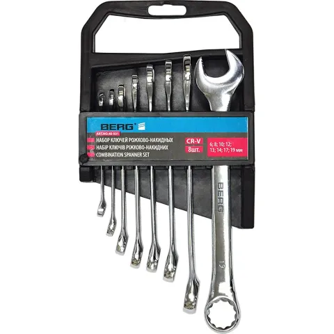 Набір ключів ріжково-накидних Cr-V, 12 шт, 6-22 мм 48-932
