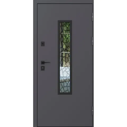 Двері вхідні Termo Grafite RAL 7016 з ковкою і склопакетом, МДФ крафт білий, 960×2050 мм, праві