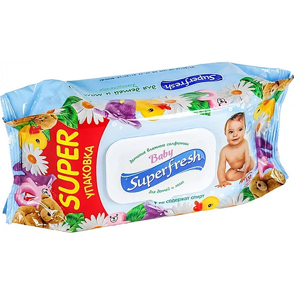 Серветки вологі SuperFresh для дітей та мам з клапаном 120 шт 016184