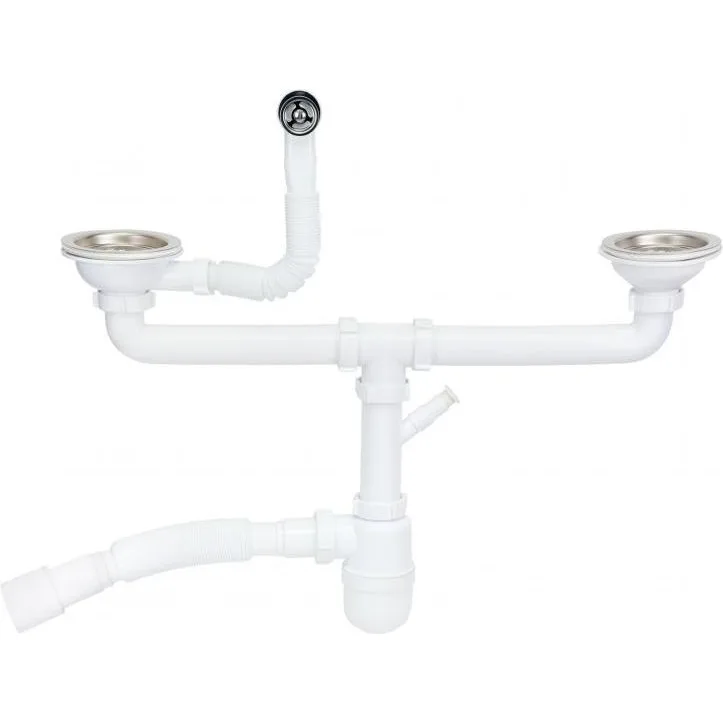 Сифон для мийки подвійний Lidz LK07, пляшковий, випуск 115 мм, круглий перелив і додатковий підвід, вихід 40/50 мм