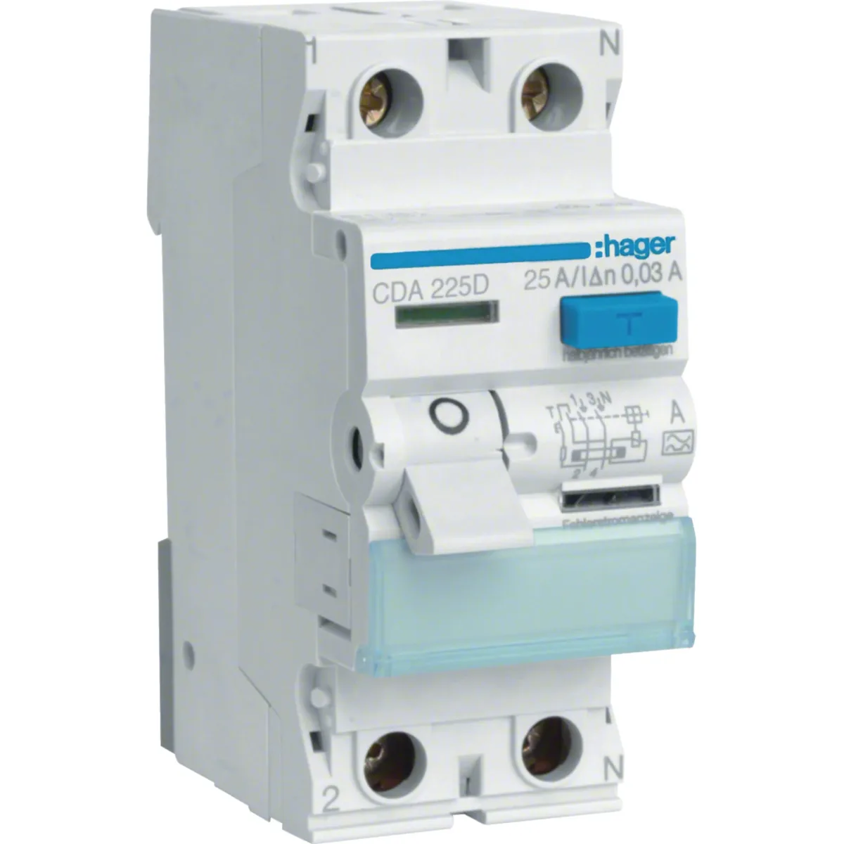 УЗО Hager 2×25 А, 30mA, тип A, 2 модулі, 6kA CDA225D