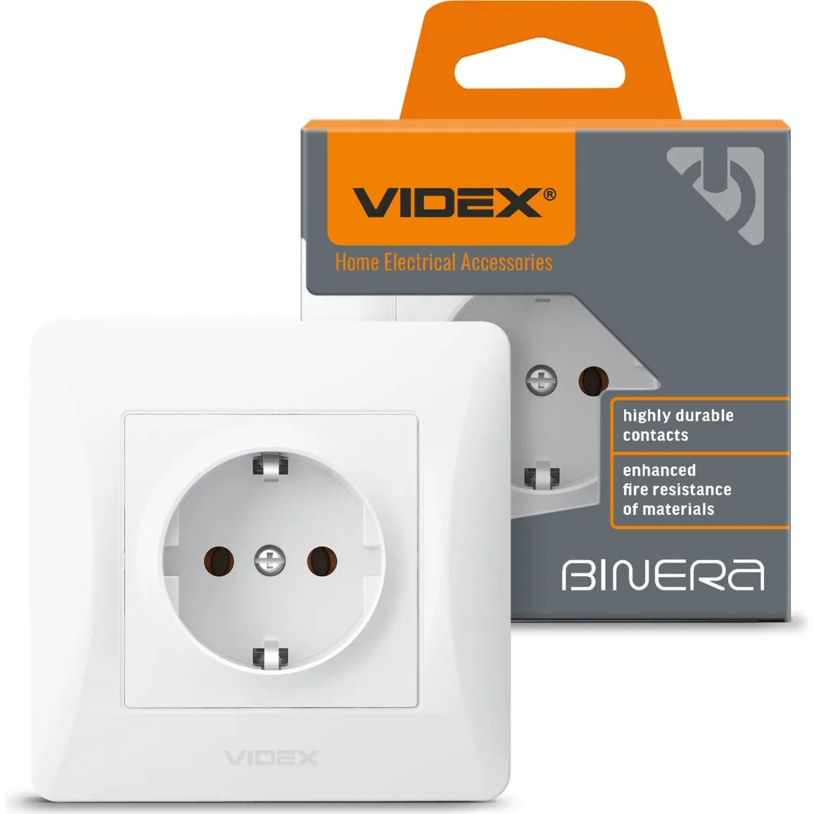 Розетка VIDEX Binera 1-місна із заземленням білий VF-BNSK1G-W