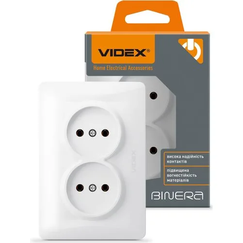 Розетка VIDEX Binera 2-місна без заземлення білий VF-BNSK2-W